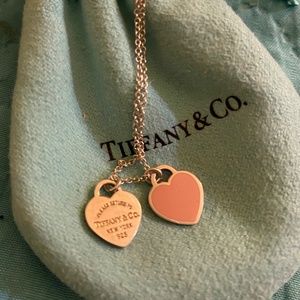 Tiffany & Co. Silver Pink Enamel Mini Hearts Necklace
